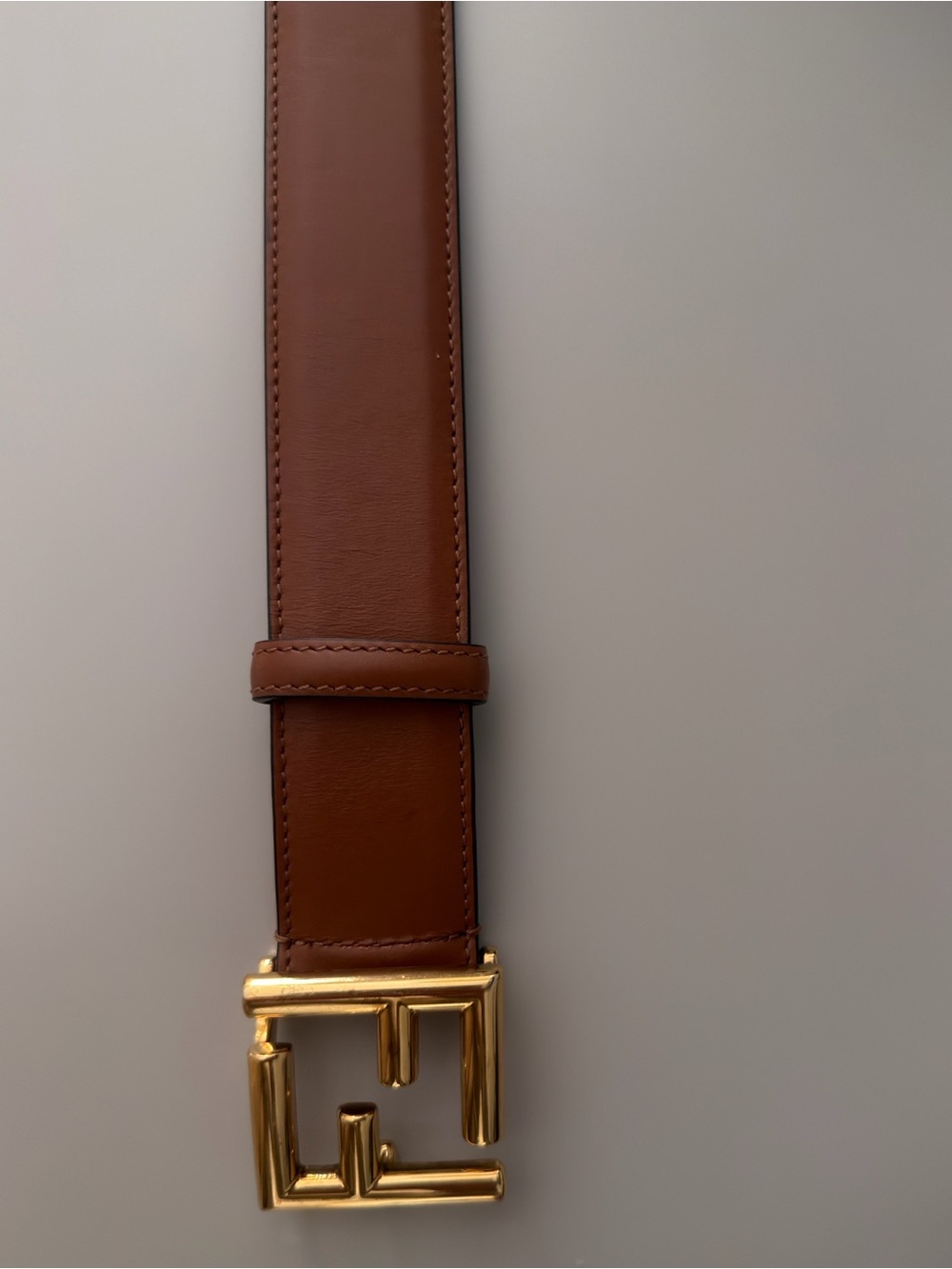 Fendi Brown Leather Belt with Gold FF Logo Buckle - Picture 4 of 7